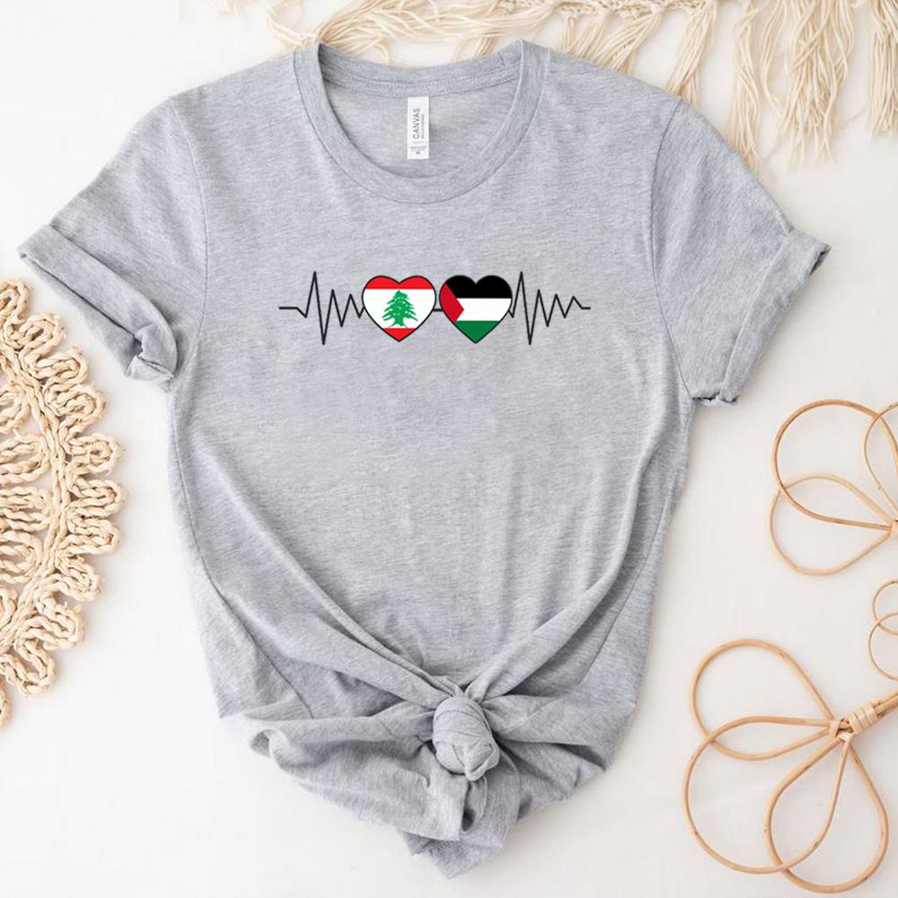 Lebanese Heartbeat T-shirt Heart Graphic Shirt Lebanon Shirts Olive Cedar Trees Tee Unisex Short Sleeves Tops