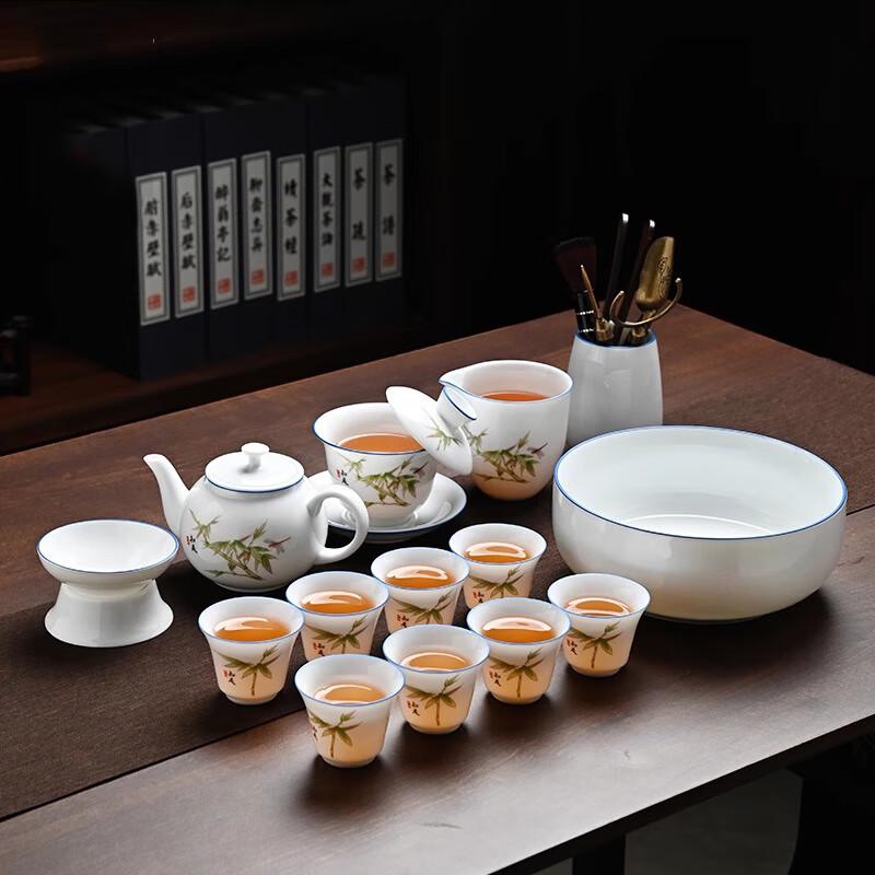 Wo Ding Ice Jade White Porcelain Gongfu Tea Set - Contentment Blue
