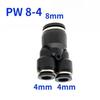 4 6 8 10 12 14 16mm PY PW Black Y-type Three Ways Pneumatic Air Fitting Quick Push To Connect Quick Release Variable 14-12 6-4