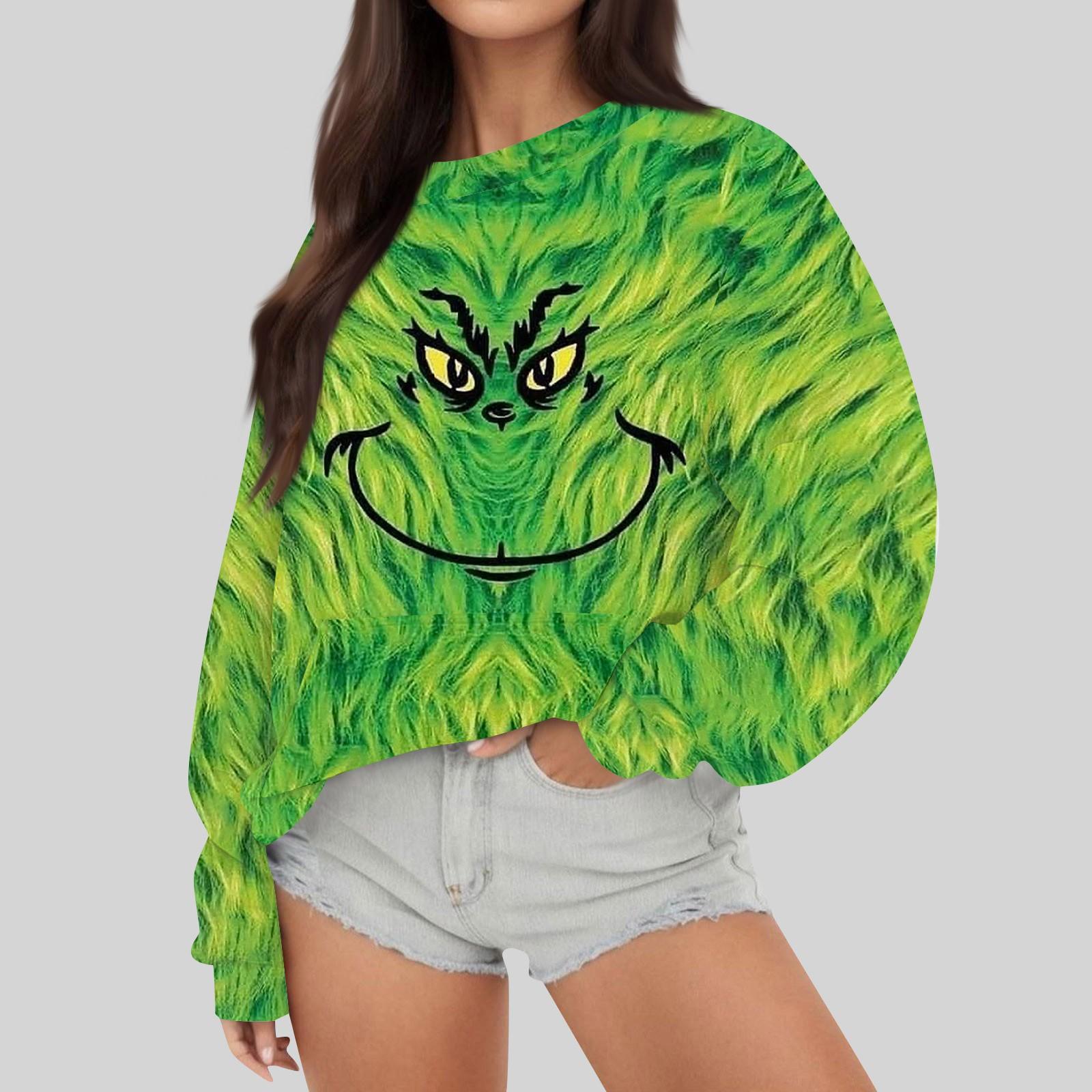 

Женская повседневная модная рождественская принтовая толстовка с длинным рукавом XXXL зелёный