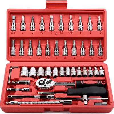 46 Pcs Tool Kit for Car Tool Screwdriver and Bit Ratchet Torque Quick Wrench Spanner Wrench Socket Key Hand Tools