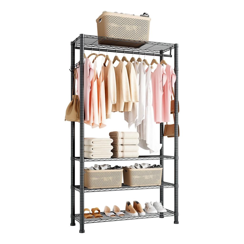 Clothing Garment Rack, Heavy Duty Clothing Garment Rack, 4 Adjustable Tiers Clothing Racks with Carbon Steel, 227 kg Load Capacity Closet Wardrobe for