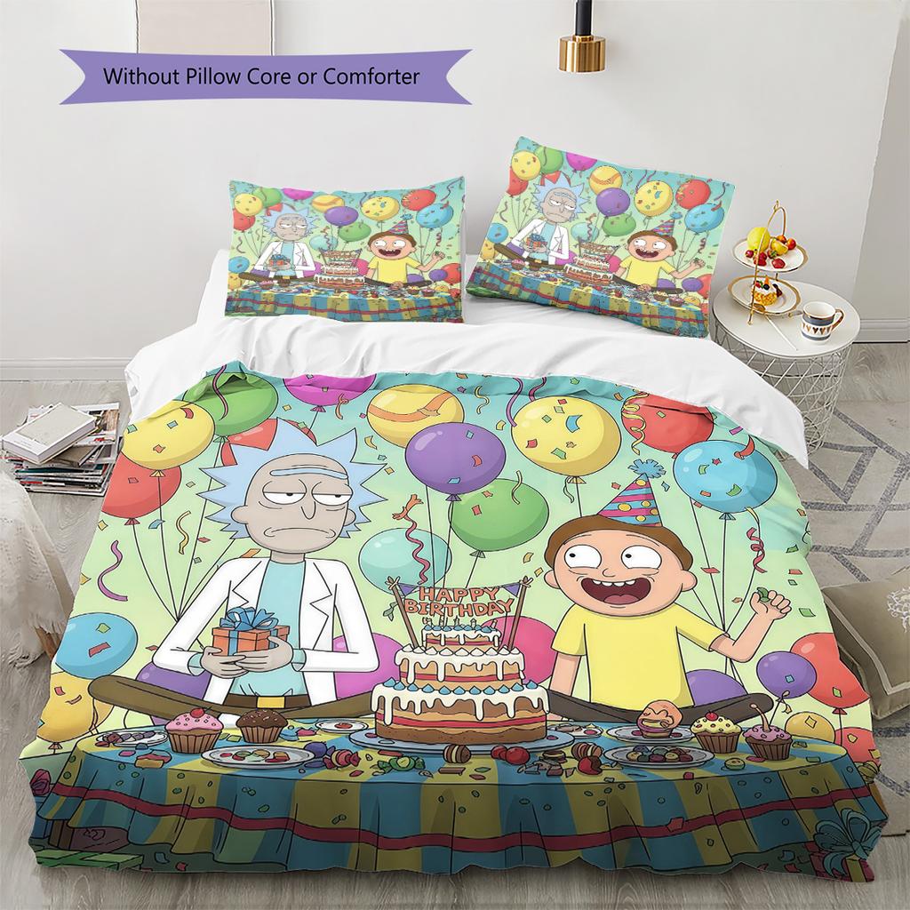 Rick and Morty Pattern Bedding Quilt Set  Home Decoration  Gift (1 * duvet cover + 2 * pillowcase  without core)