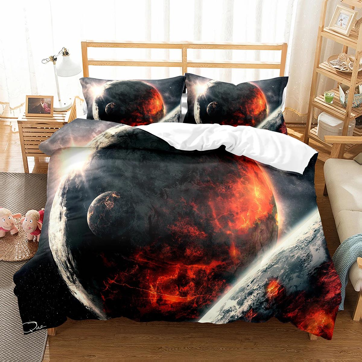 

Enceladus Planet King Queen Duvet Cover Solar System Bedding Set Rotate Universe Space Quilt Cover Polyester Comforter Cover 70x133cm 2pcs