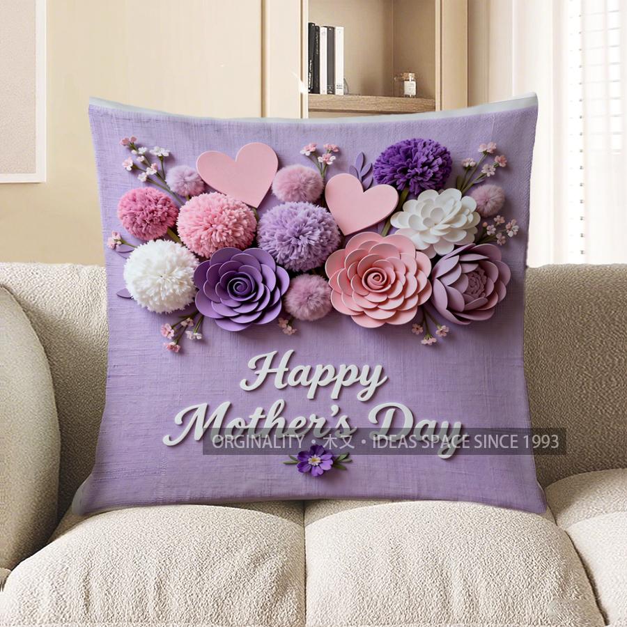 Home Decor Happy Mother'S Day Floral Heart Pillow Pattern Cushion Cover Suitable For Sofa Bedroom Car Pillow Cover