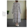 Vintage Literary Style Striped Printed Round Neck Long Sleeve Tie Dress