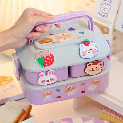 Kawaii Taşınabilir yemek kabı Kızlar Için Okul Çocuklar Plastik Piknik Bento Kutusu Mikrodalga yiyecek kutusu Bölmeli Saklama Kapları