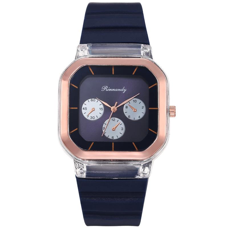 New Fashion Women Watches Silicone Square Quartz Watch Decorative Three Eyes Wristwatch Relogio Feminino Watch Women Clocks Hour