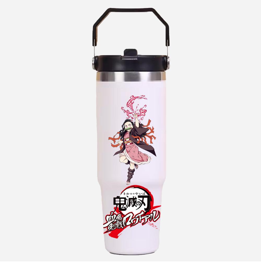 30oz Anime Demon Slayer Printed Simple Solid Color Stainless Steel Thermos Water Cup Thermal Insulation Cold Ice Cup Kid Gift