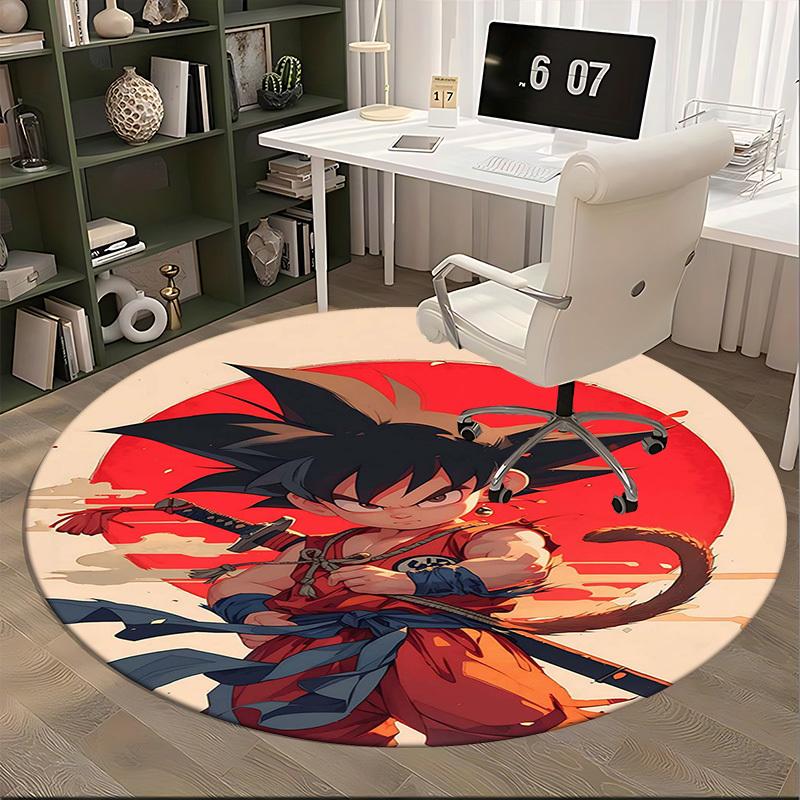1pc Dragon Ball Z Goku Anime Cartoon Design Round Carpet Office Chair Mat Non-Slip Rug for Home Decor
