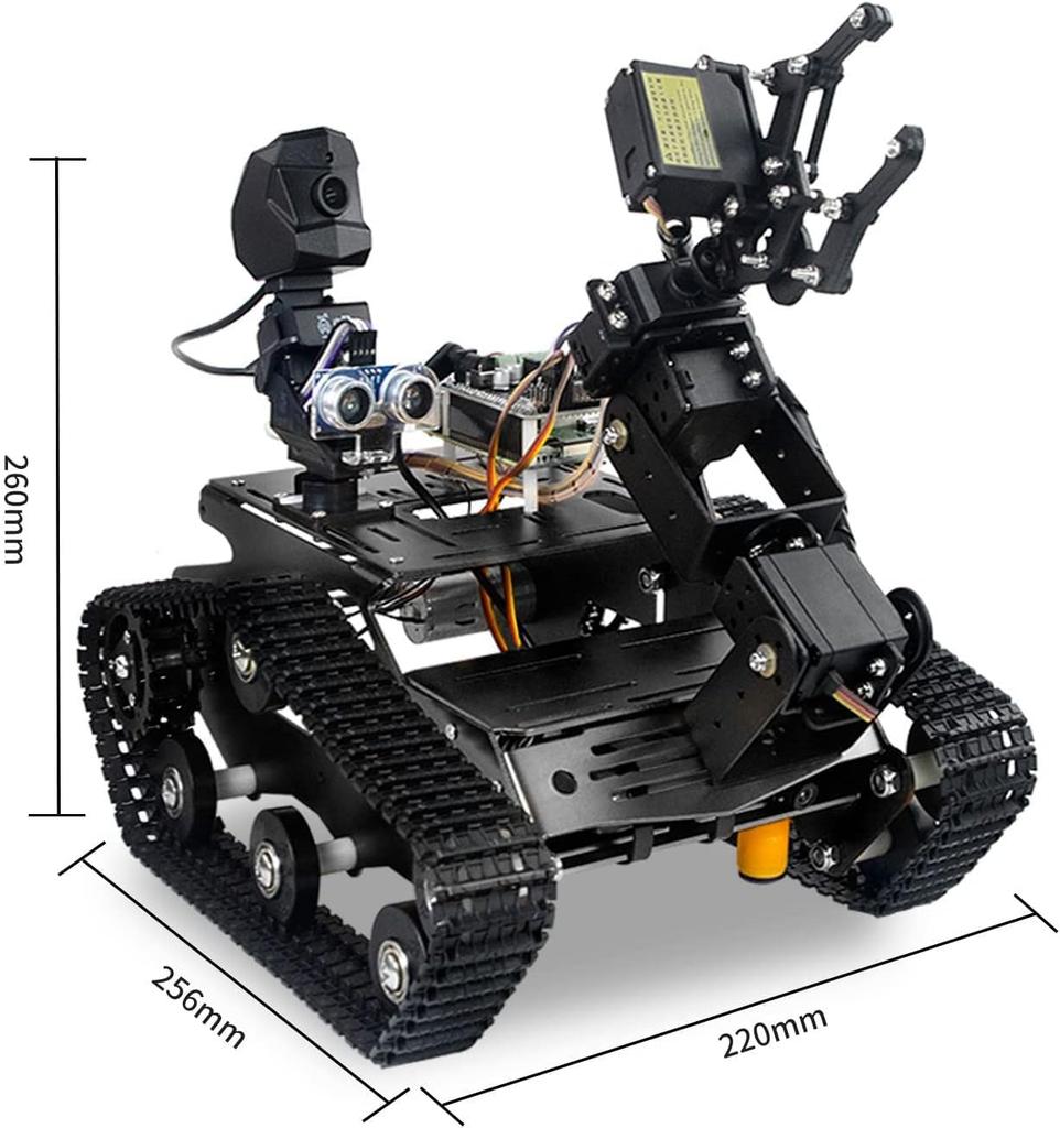 XiaoR GEEK Smart WiFi Robot Kit for Raspberry Pi 5/4B/3B+, Robot Arm Tank Chassis Robot Car Kit with 2DOF HD Camera Programmable Sensors, Android/iOS