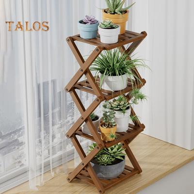 Folding Plant Stand 4-Tier Bamboo Plant Rack Shoe Display Shelf X-Shaped Structure Plant Stand for Entryway Balcony Living Room