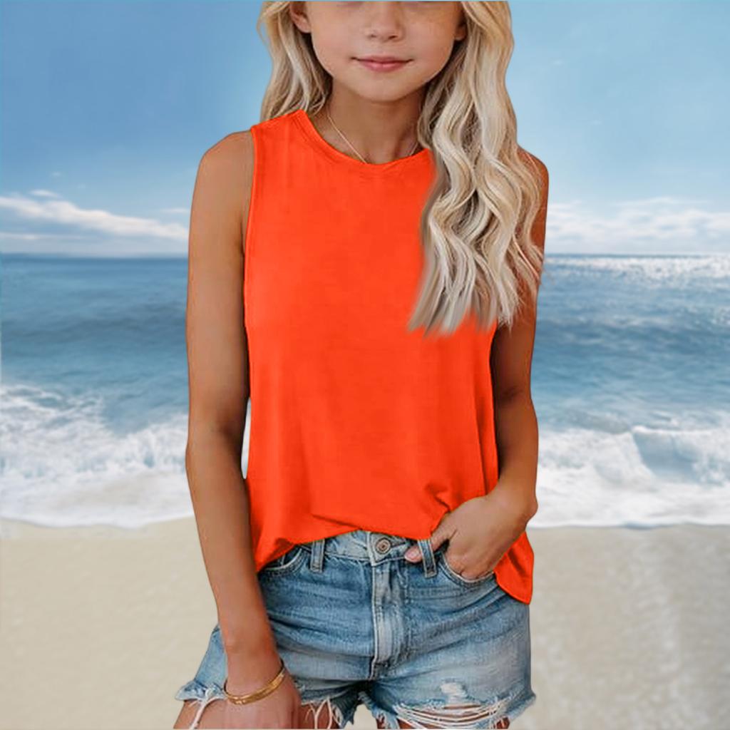 Girls Kids Summer Crewneck Sleeveless Shirts Tank Tops