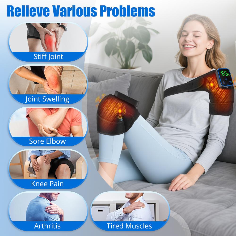 Portable Wireless Hot Compress Vibration Knee Massager with APP Control Knee Shoulder Elbow 3-in-1 Relieve Joint Pain and Pressure