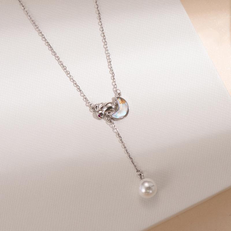 Banyan Tree S925 Sterling Silver Star & Moon Necklace with Pearl Tassel