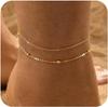 Waterproof 14K Gold Plated Anklets Set for Women Teen Girls, Layered Gold Ankle Bracelets Summer Beach Jewelry Gifts for Her