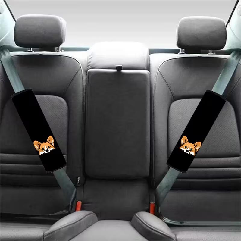 2PCS Cute Corgi Car Seat Belt Cover Quick Installation/Removal, Safety Fixation, Truck, SUV - Perfect Gift for Drivers