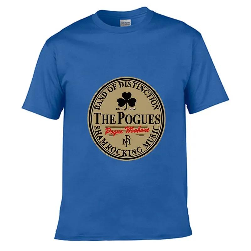 Summer Comfortable Men's THE POGUES Irish Bar Rock Band Pattern Casual Round Neck T-shirt Clover Badge