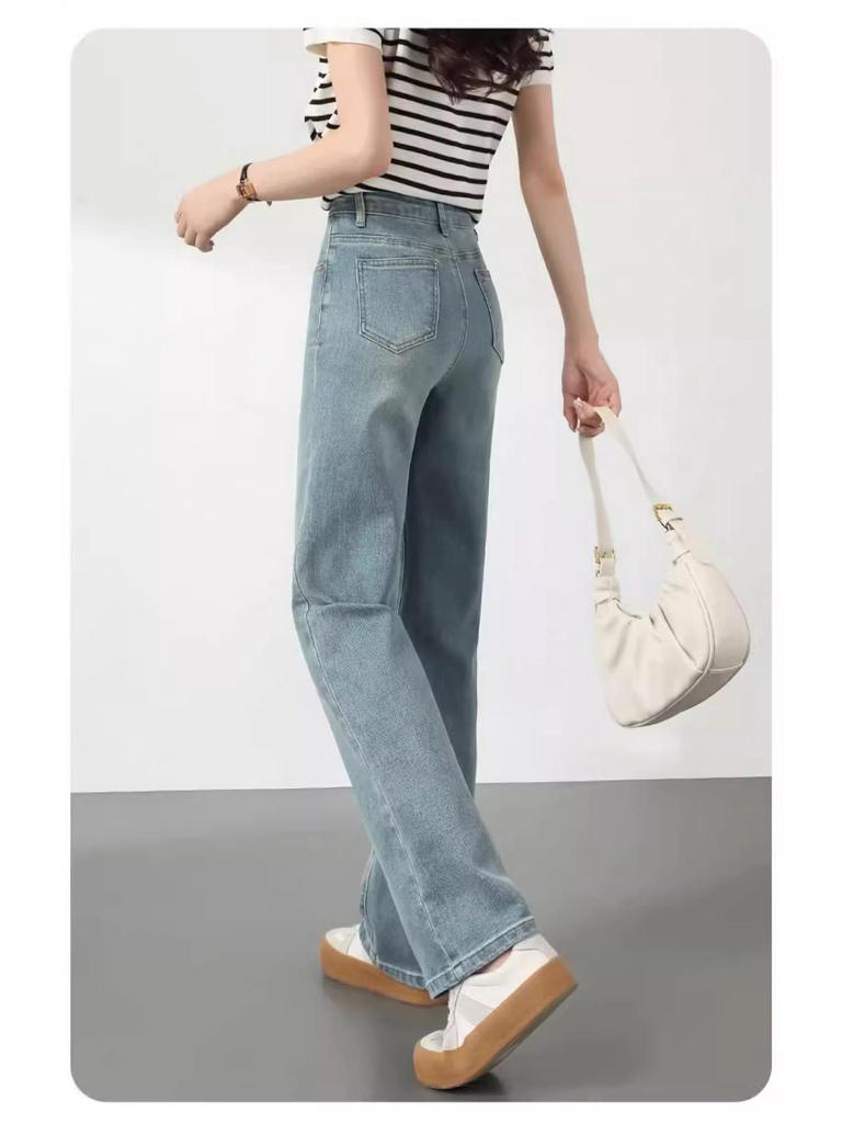 2025 Women's Light Wash High Waist Slimming Jeans: Straight, Narrow, and Wide Leg Styles for Spring & Autumn