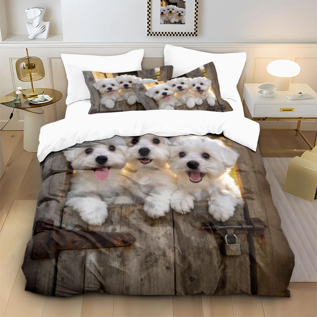 3er Set Niedliche Hundetier-Print Weiche Kernlose Bettbezug-Set, Mehrere Größen Schlafzimmer Bettwäsche Dekoration, Maschinenwaschbar
