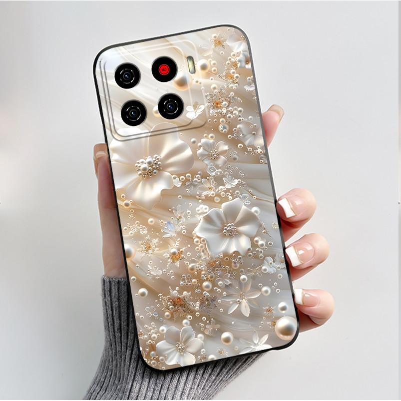 Handyhülle Für ZTE Blade A56 BladeA56 Pro Hülle Luxus Mode Schmetterling Blumen Schwarz Weiches TPU Silikon Schutzhülle Schale