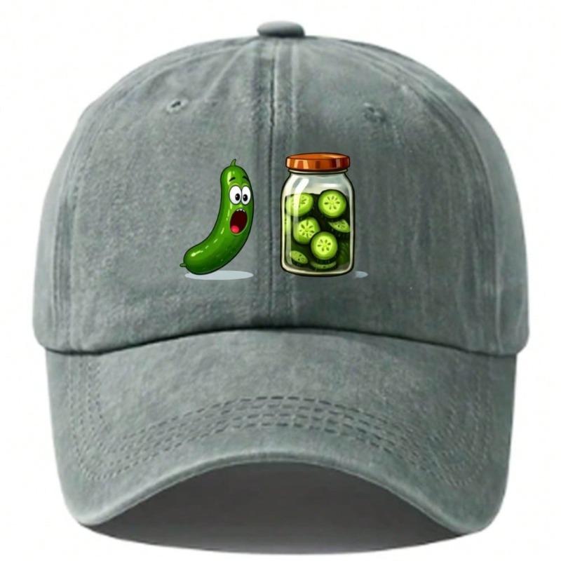 1pc Funny Men's Baseball Cap with Pickle Jar and Cucumber Print - Summer Sun Protection Lightweight Fabric Cap for Theme Parties