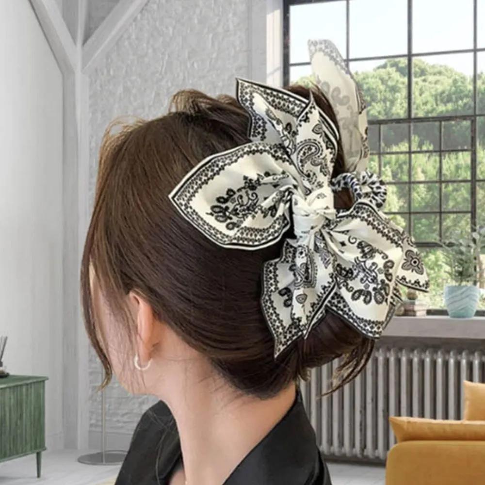 Updo hair clip half-up scarf hair clip large size ribbon hair clip paisley