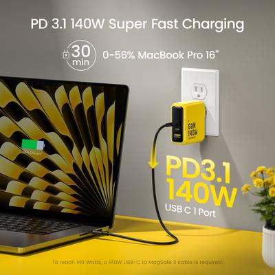 140W GaN Şarj Cihazı PD3.1 3 Portlu Type C Hızlı Şarj Macbook Pro Dizüstü Bilgisayar İçin USB Hızlı Şarj Cihazı iPhone 16 Xiaomi Tablet İçin
