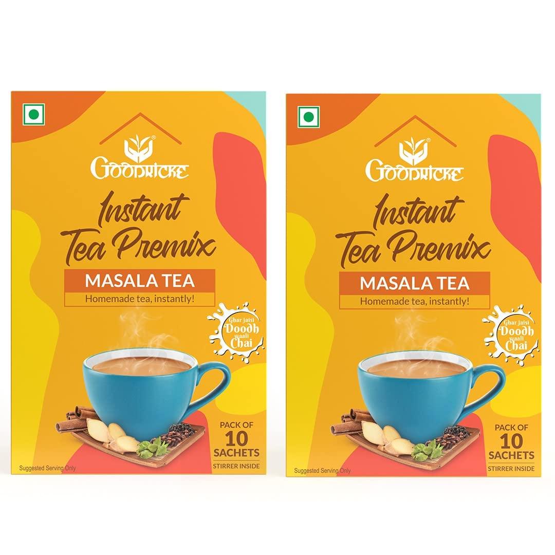 GOODRICKE Instant Premix Tea Masala Flavor - 10 Sachets, (Pack Of 2) | Masala Chai | Readymade Milk Tea Mix - 20gm Each Sachet