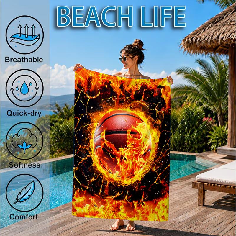 Flaming Football Artwork Beach Towel, Microfiber Beach Towel, Perfect For Pool, Beach, Travel, Home Decor Beach Party Fan gifts