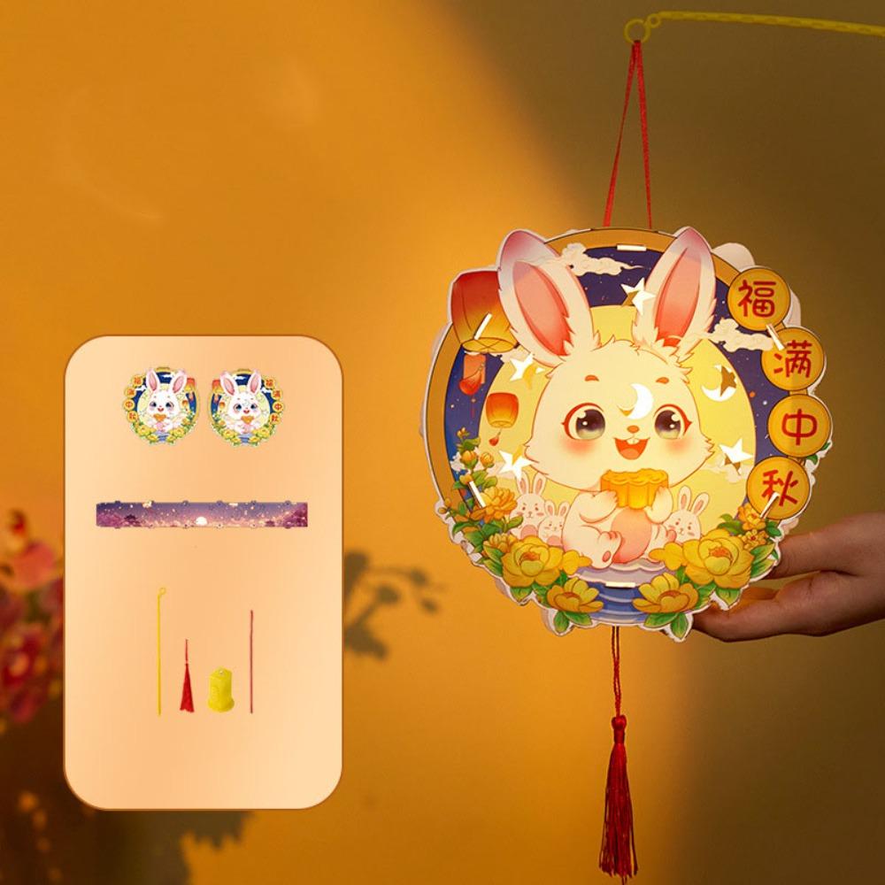 Cartoon Rabbit Lanterns Glowing Lantern DIY Material Package Mid-Autumn Festival Lantern  Kids