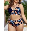 Europe and The United States New Women's Large Size Split Bikini Digital Printing Gather Fashion Swimsuit