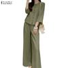 Women 3/4 Sleeve Blouse and Long Pants Casual Two Piece Suit Sets