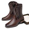 Fashion Men's Western Boots Fashion Mid-calf Cowboy Boots Retro Handmade Embroidery High-top Boots Men Casual Leather Boot Knight Botas