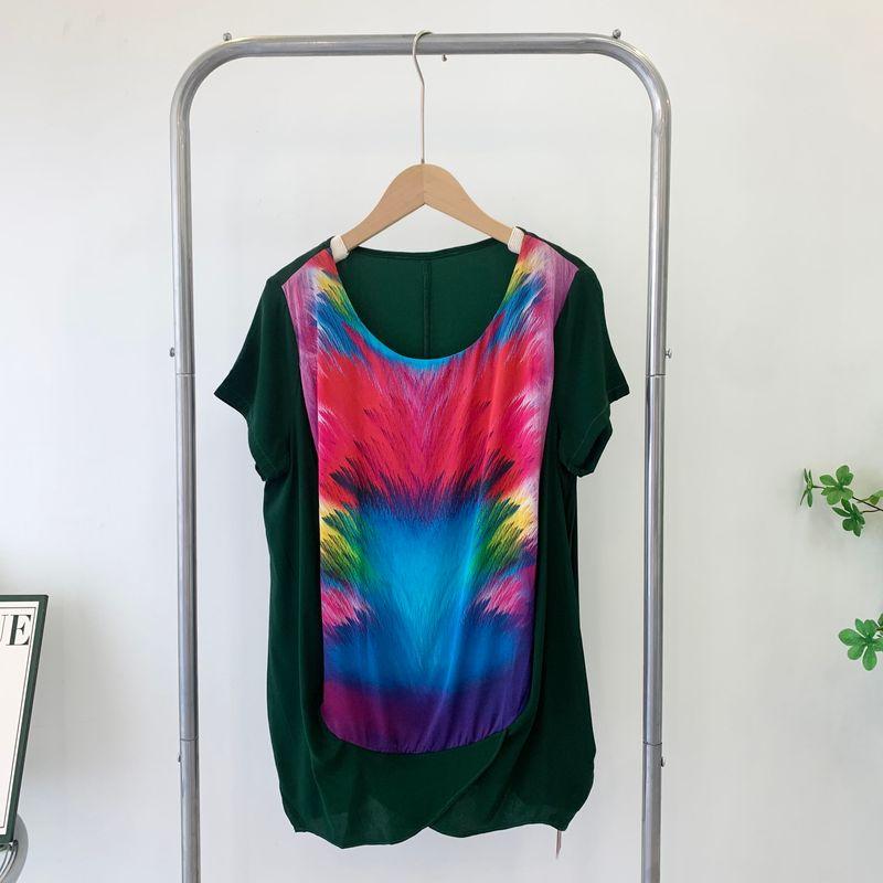 

Special Offer Pure Silk Short-Sleeved Women s Top New Arrival Summer Big Brand Elegant T-shirt Mulberry Silk Pullover Dark Green Green L Bust size 90, length 64