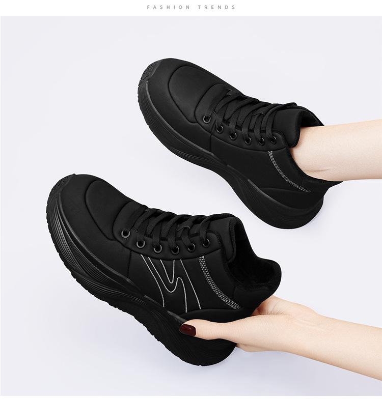2025 Autumn/Winter Women's Fleece-Lined High-Top Sneakers with Thick Soles