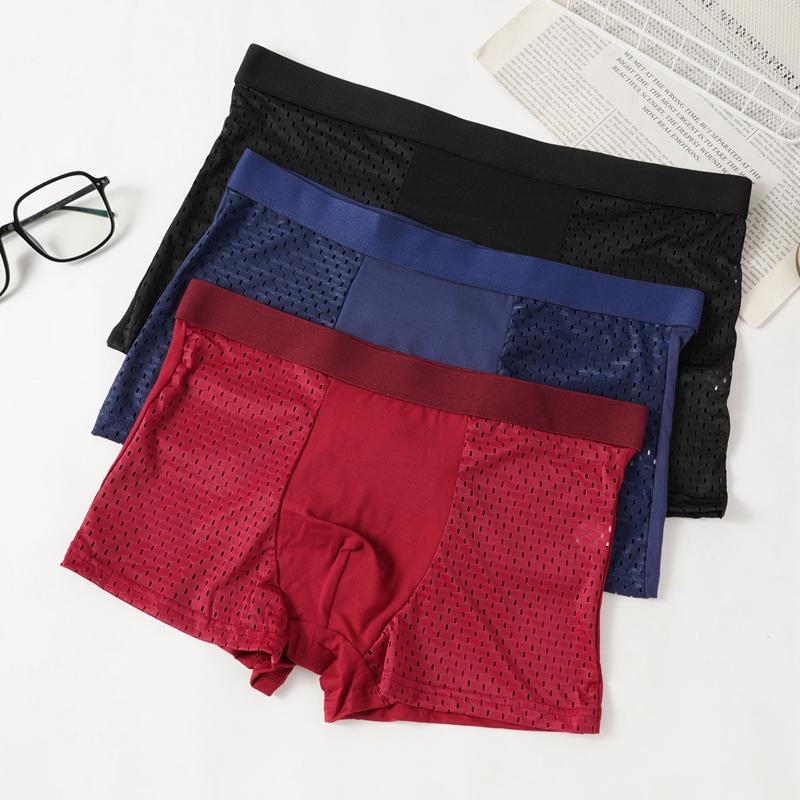 4 Pack Men's Panties Men Underwear Boxer Shorts Summer Ice Silk Mesh Breathable High Quality Hole Shorts Male Sexy Underpant