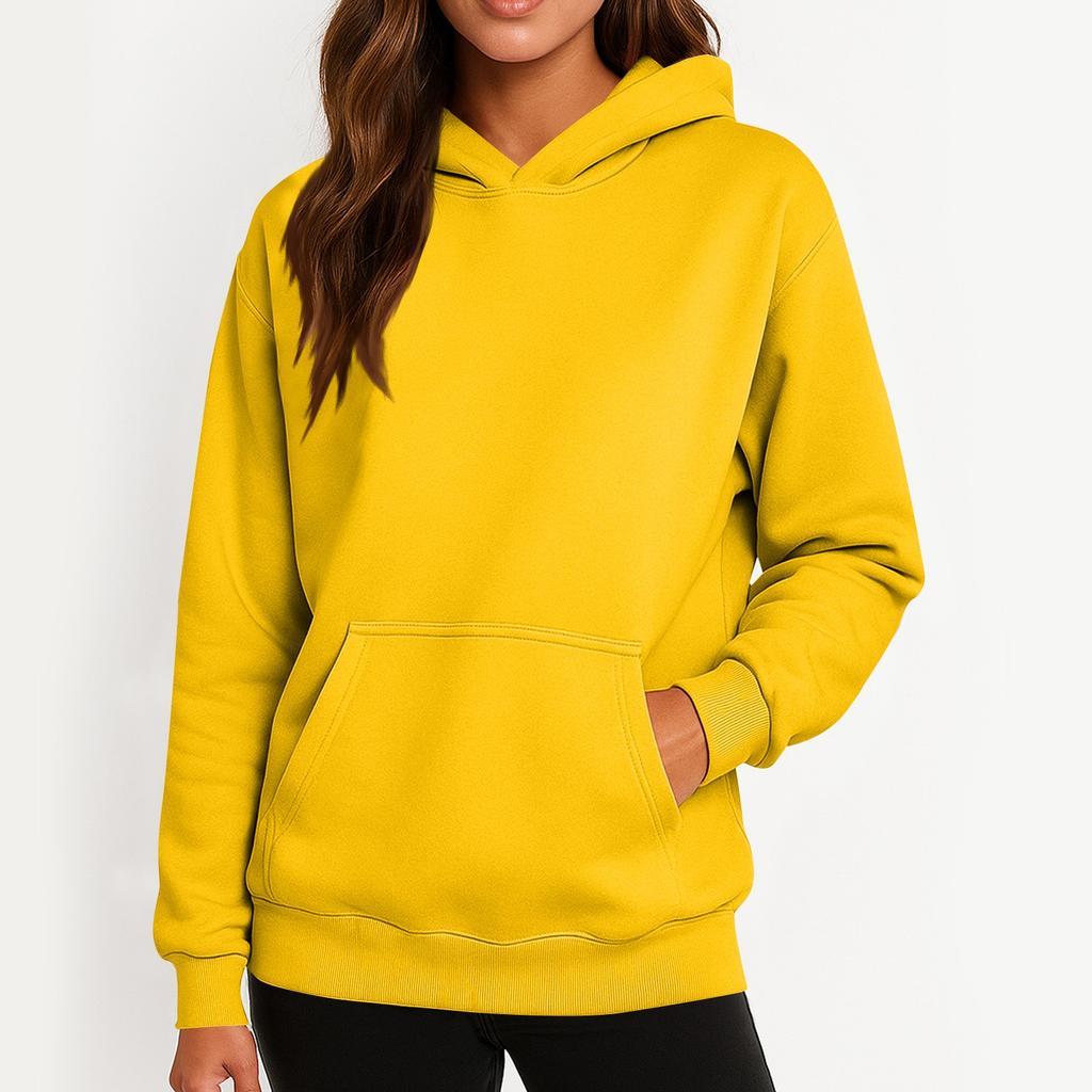 Ladies' Fashionable Solid Color Casual Hooded Pocket Long Sleeved Sweatshirt