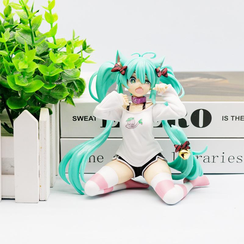 Kawaii Hatsune Miku Anime Figure Toys 11cm Neko T-Shirt Ver. PVC Action Figurine Cute Cartoon Desk Decoration Model Dolls Gifts