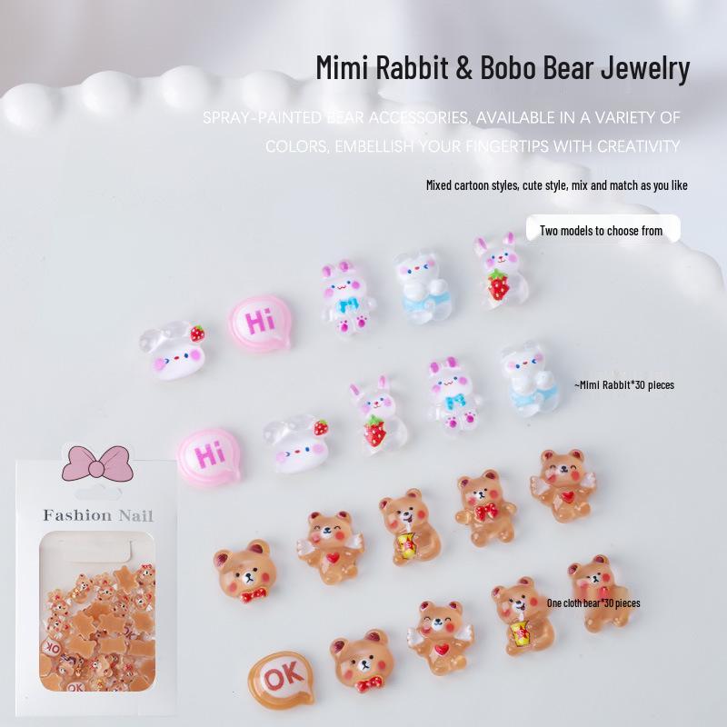 

3D Cartoon Resin Bear & Rabbit Nail Art Decorations - 30 Pieces