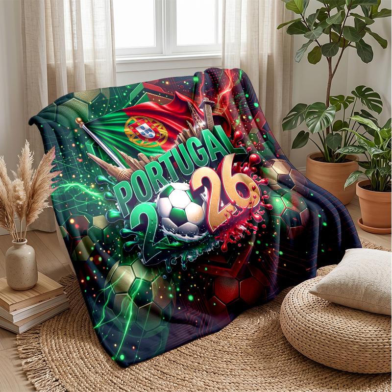 Portugal Football Printed Flannel Blanket Skin Friendly Warm Decorative Throw for Indoor Couch Bed Daily Use