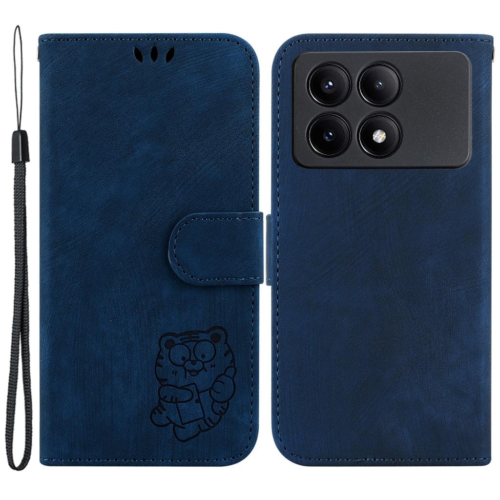 For Xiaomi Redmi K70E 5G/Poco X6 Pro 5G Leather Cover Tiger Imprint Phone Cover with Hand Strap