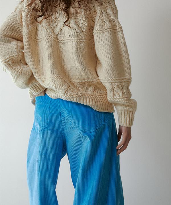 GREENBUTTER Corduroy Wide Pants (L/Blue)