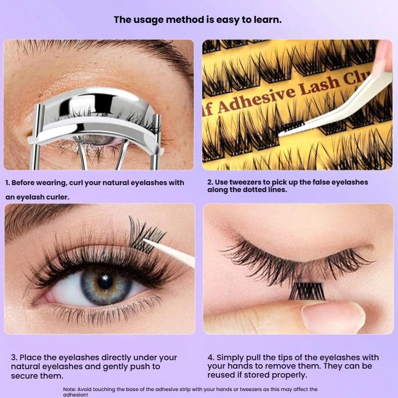 False Eyelashes - Glue-Free DIY Segmented Lashes, Formaldehyde-Free, Voluminous & European Curl, Self-Adhesive Makeup