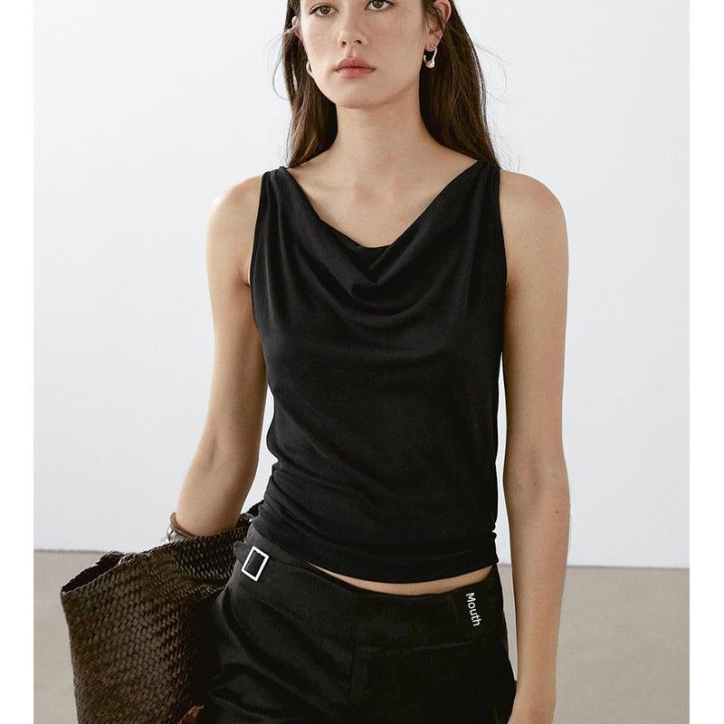 MD Summer Women's Clothing Minimalist Style Elegant Commute Style Comfortable Cotton Swing Collar Sleeveless T-shirt Top 6867532