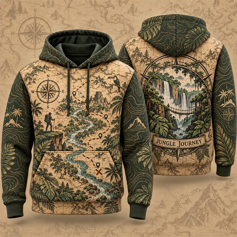 3D Print Vintage Wilderness Map Hoodie Women Retro Sweatshirt Outdoor Hiking Adventure Winter Casual Loose Unisex Daily Hoodies