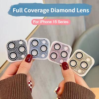 Camerabeschermer voor iPhone 15 Pro Max / 15 Plus Glitter Strass Cameralens Metalen beschermring