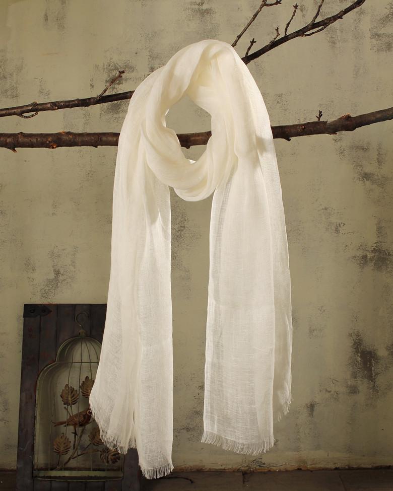 Popular Flax Plant Dyed White Scarf Summer Sunscreen Silk Silk Scarf Solid Color Cotton And Linen Shawl