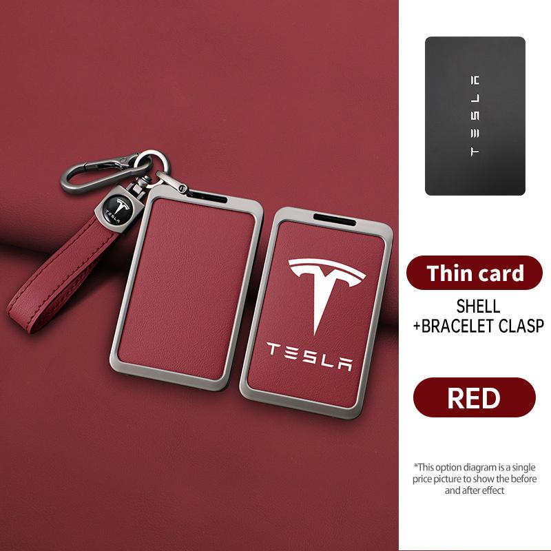 Leather Car Smart Remote NFC Card Key Cover Case Holder Shell Bag for Tesla Model 3 Model Y Protector Auto Keychain Accessories