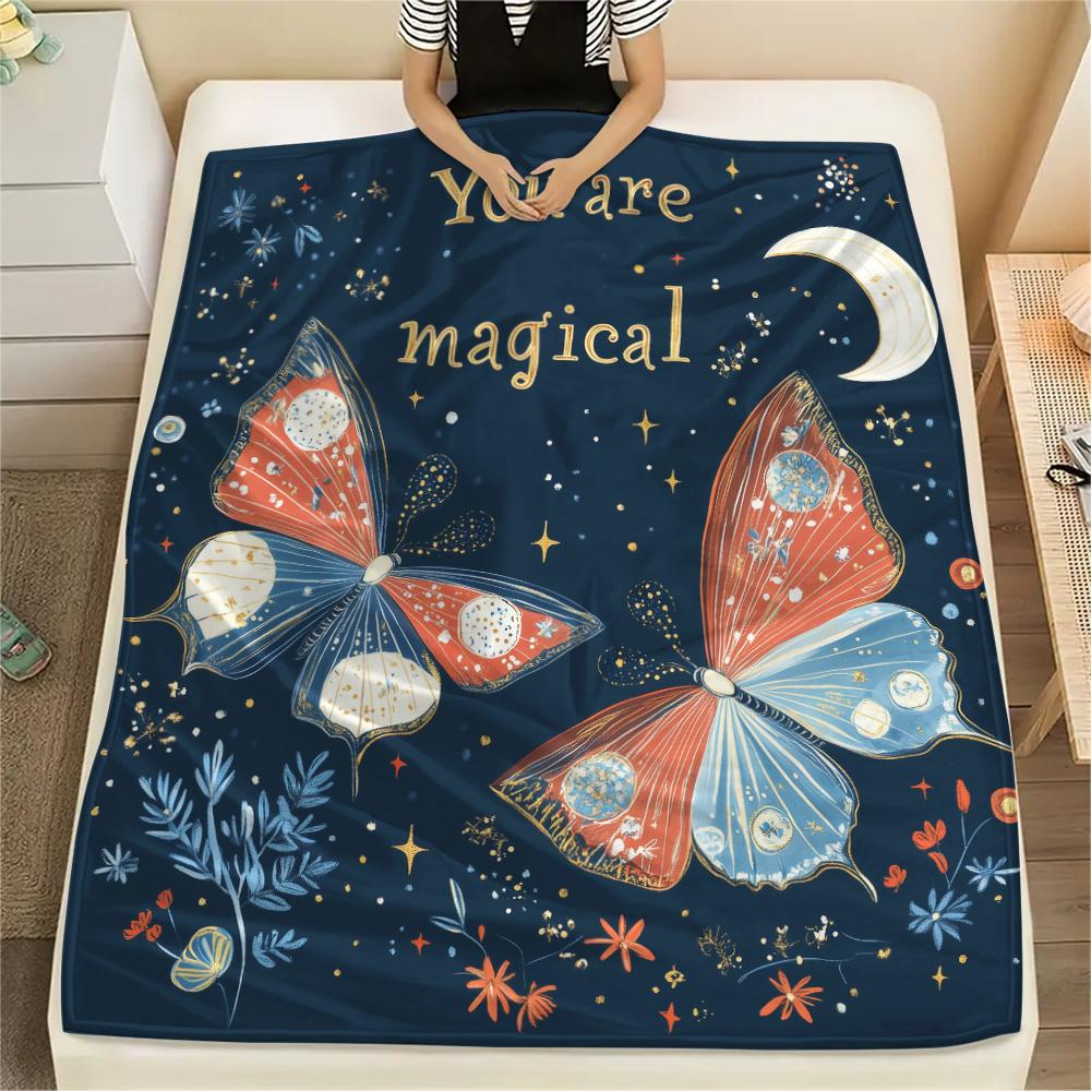 Blue and White Butterflies Print Flannel Blanket, High quality Comfortable for All Seasons, Home Decor, Warmth and Comfort